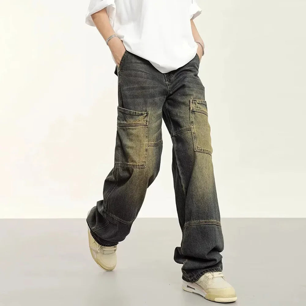 Y2K Retro Loose Straight Overalls Jeans