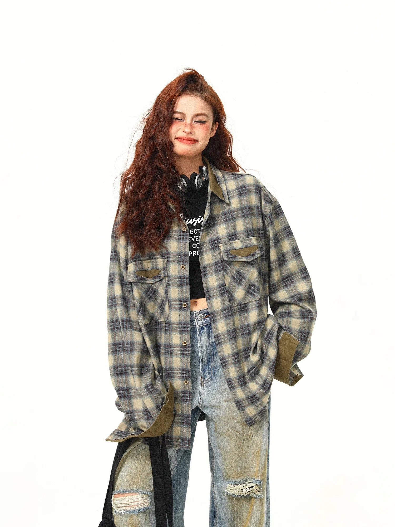 Contrasting Color Design Plaid Shirt