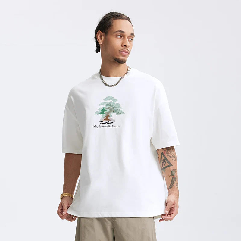 Dickes, bedrucktes, locker sitzendes, schweres T-Shirt