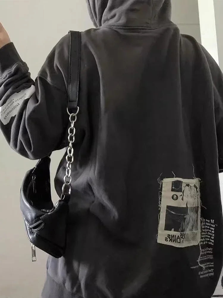 Ästhetische Grunge-Kapuzenjacke mit Taschen
