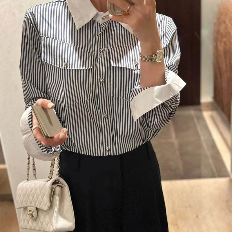Chemise à manches longues rayée décontractée et chic pour femme