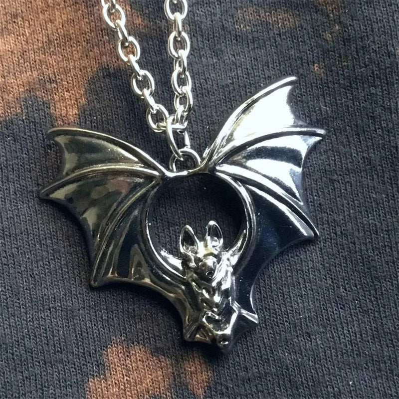Stainless Steel Punk Bat Pendant Necklace