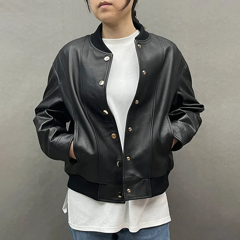 Veste en cuir de mouton véritable doré