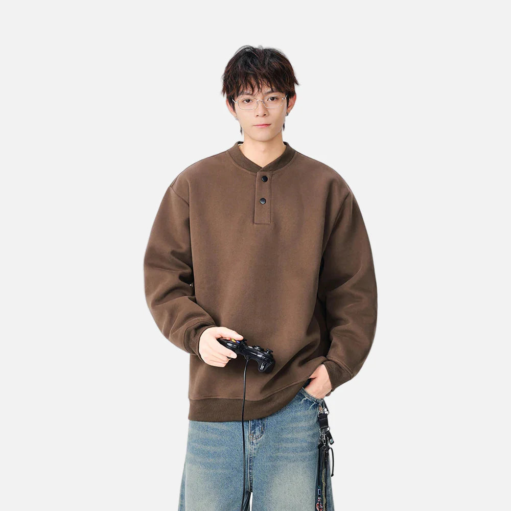 Lässiges Sweatshirt mit Stehkragen und Knopfleiste