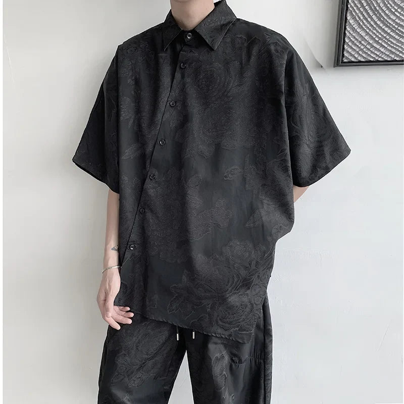 Chemise streetwear décontractée à fleurs style japonais, coupe ample