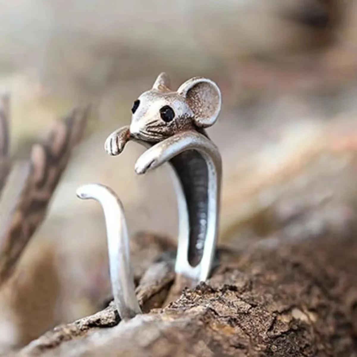 Bague vintage en argent avec motif animal, pour petit doigt