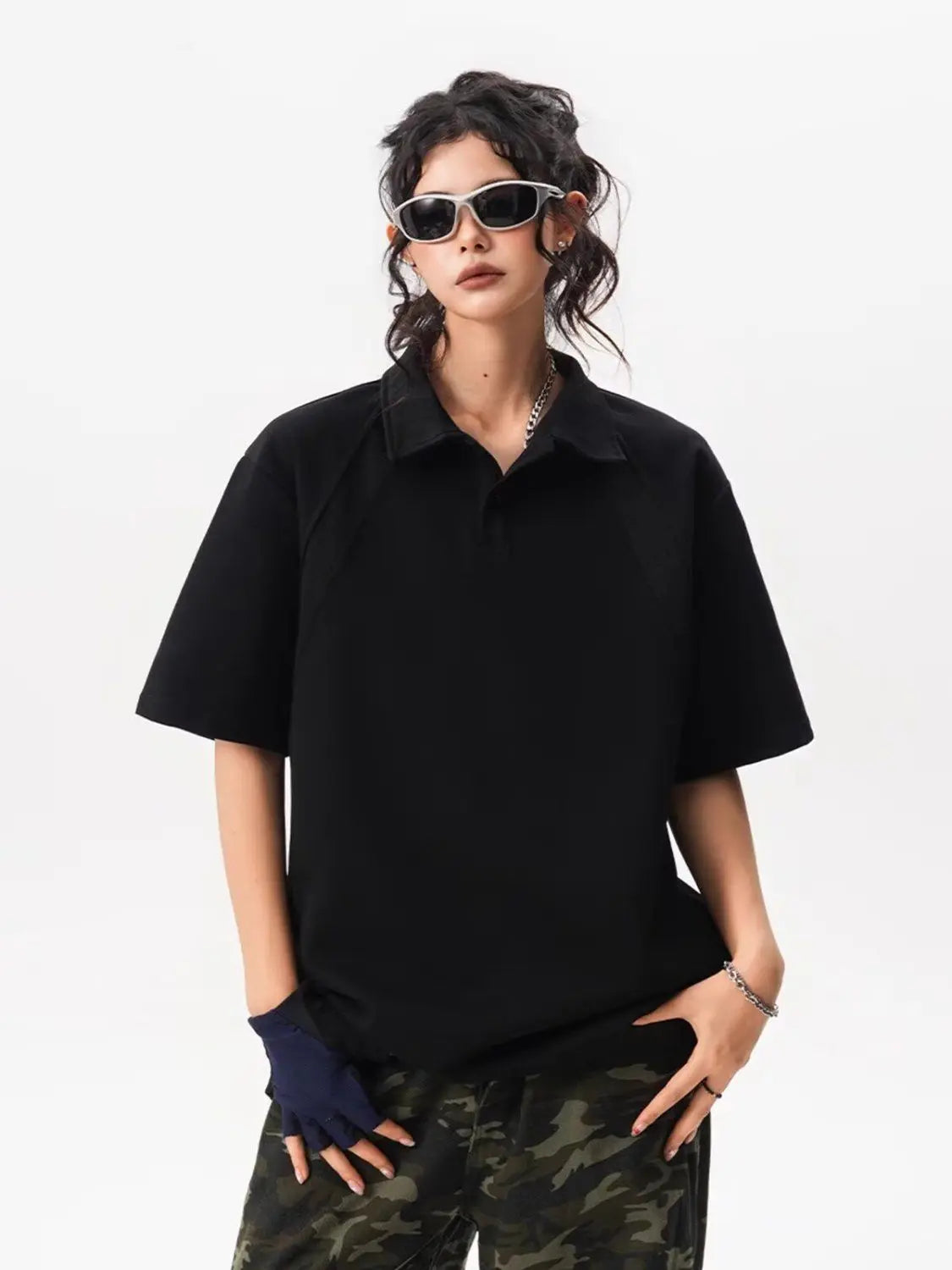 T-shirt polo américain à patchwork épais