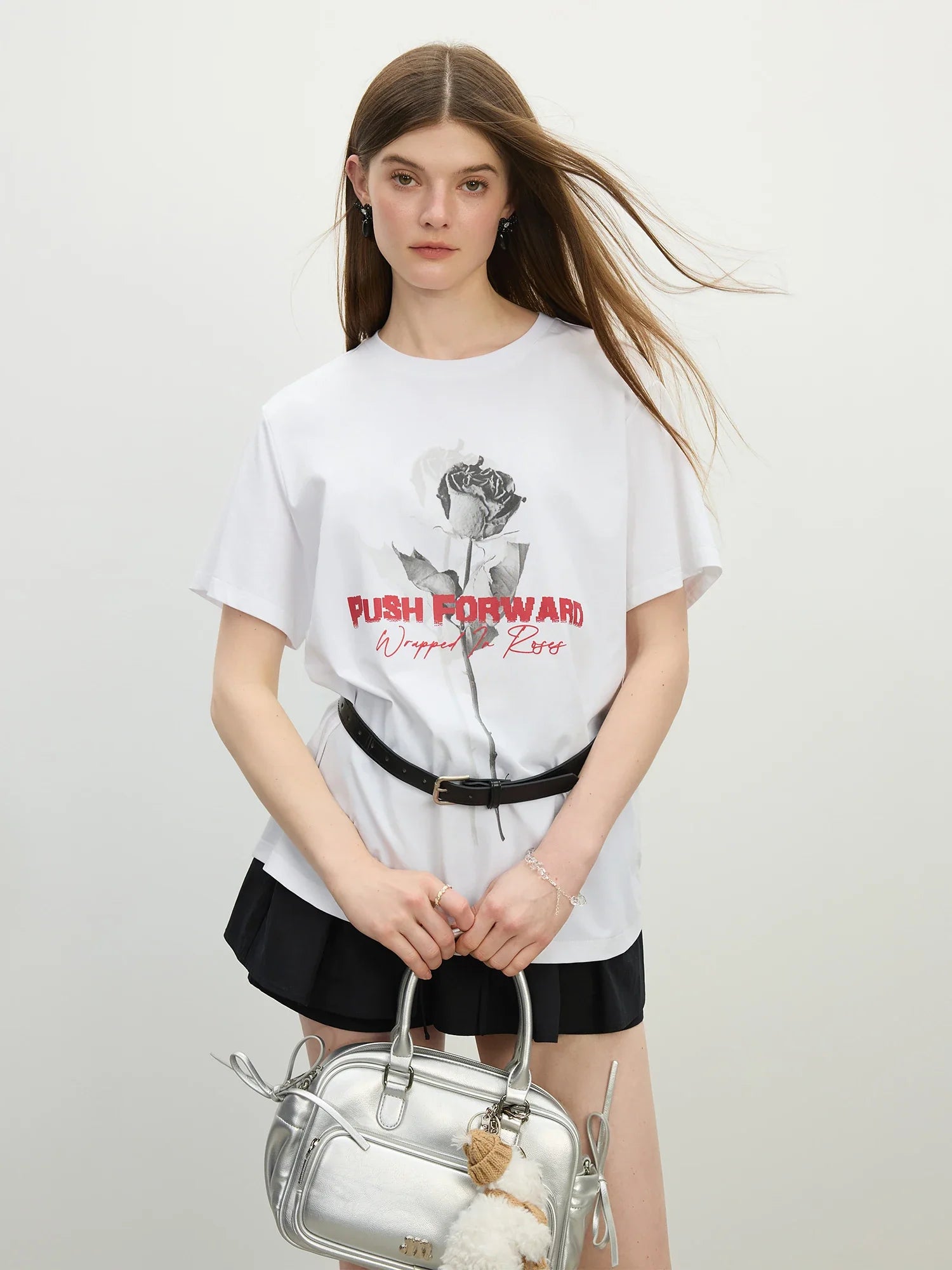 Damen Vintage Cooling Rose Print Loose Fit T-Shirt