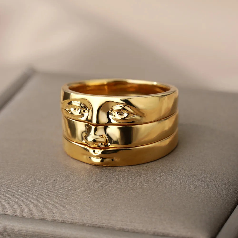 Gold Plated Face Stainless Steel Ring