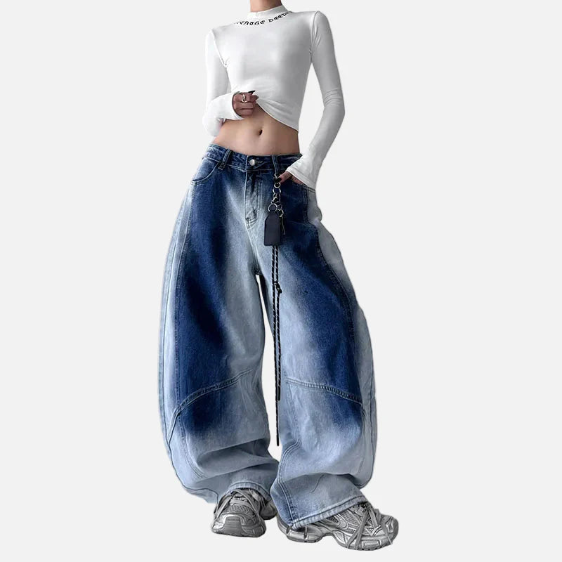 Schicke Jeans im koreanischen Stil mit Farbverlauf und weitem Bein