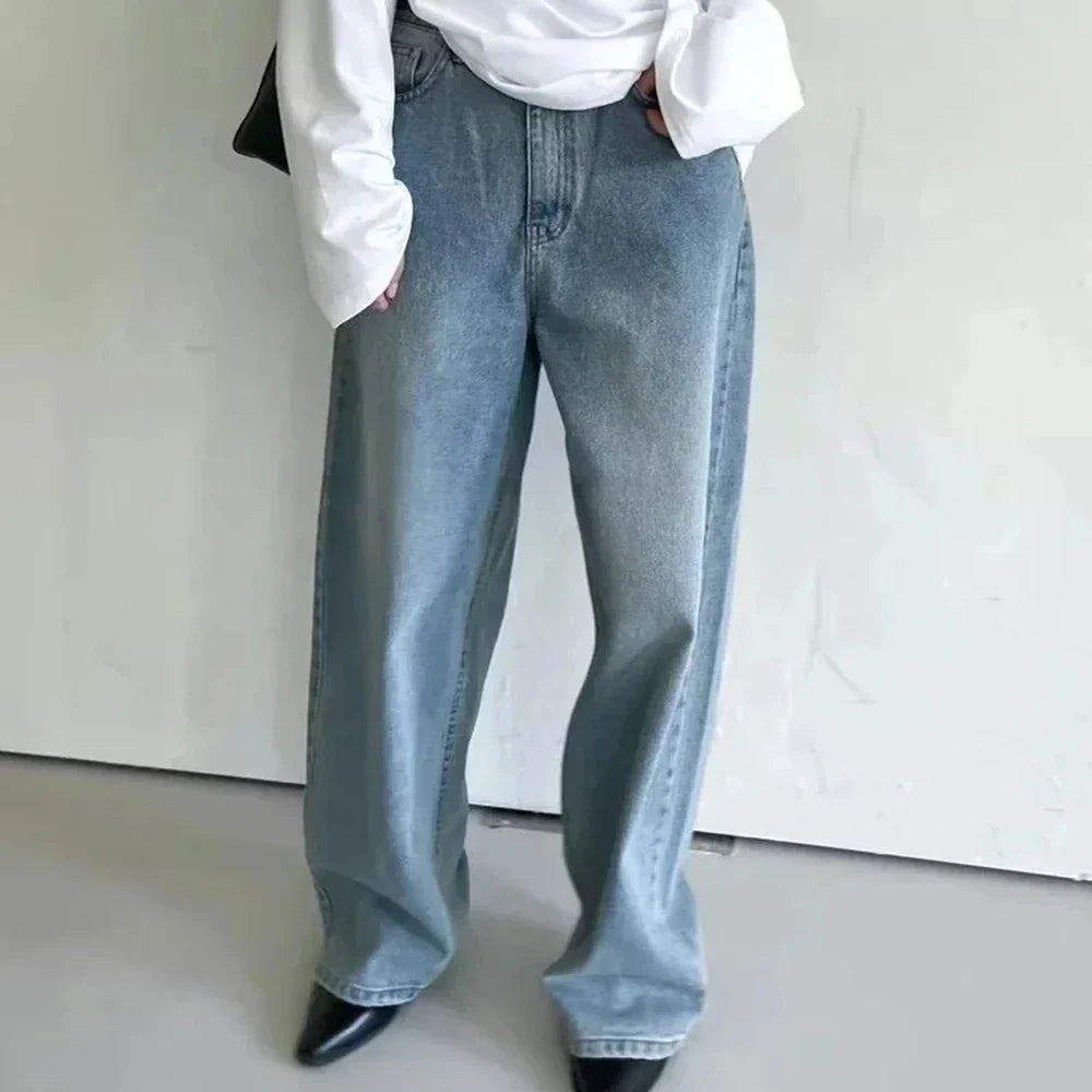 Langlebige Patchwork-Jeans mit Knopfleiste und lockerem Sitz