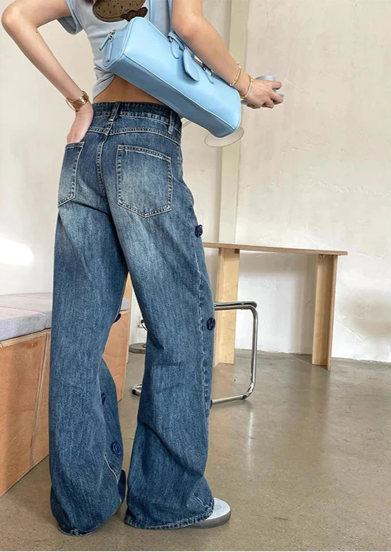 Unverzichtbare Jeans mit Blumenmuster, hohem Bund und weitem Bein