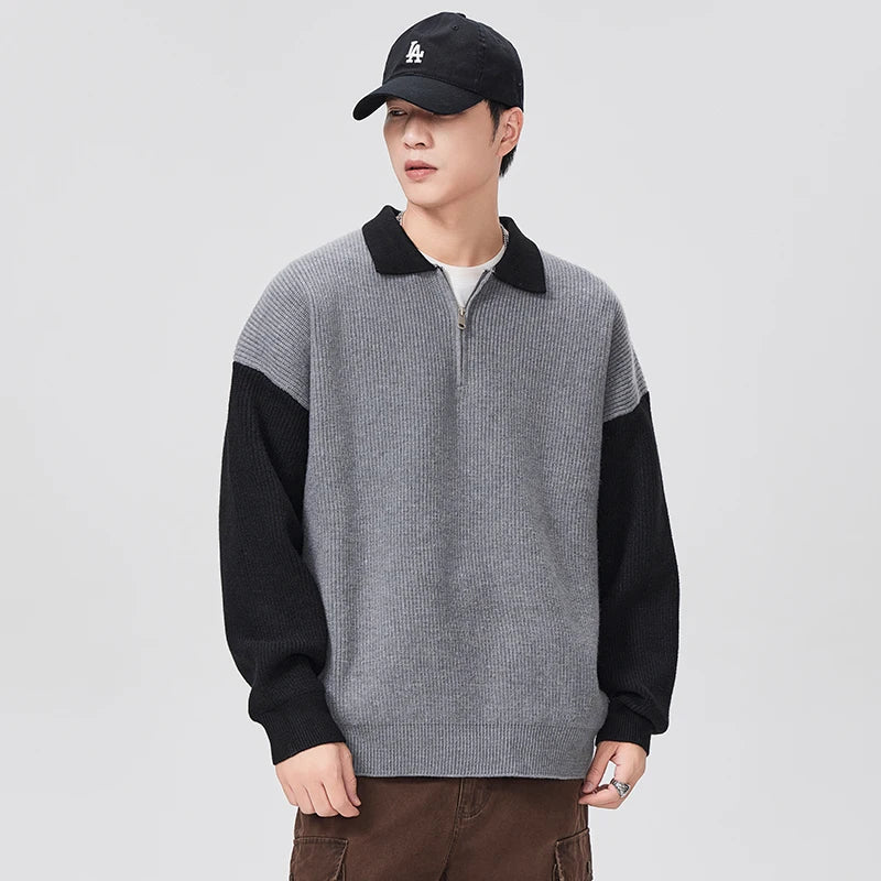 Gemütlicher Bootcut-Strickpullover mit halbem Reißverschluss