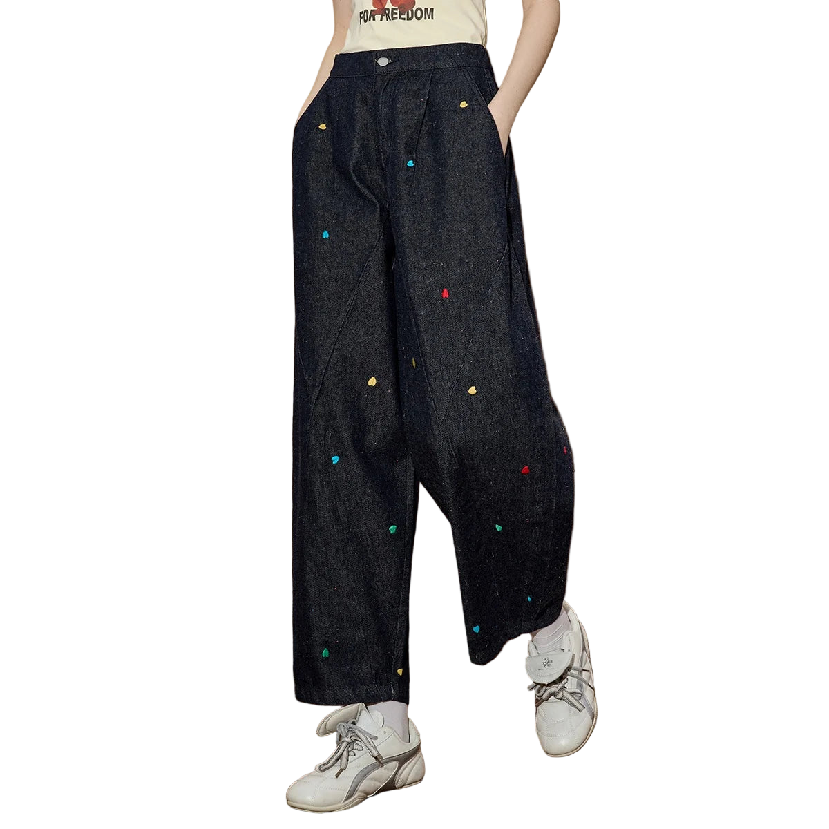 Heart Embroidered Women’s Straight Leg Jeans