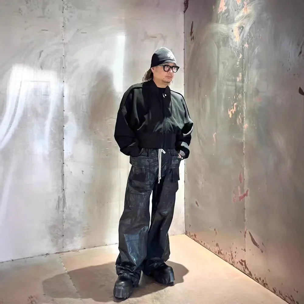 Streetwear-Arbeitshosen aus Leder mit weitem Bein