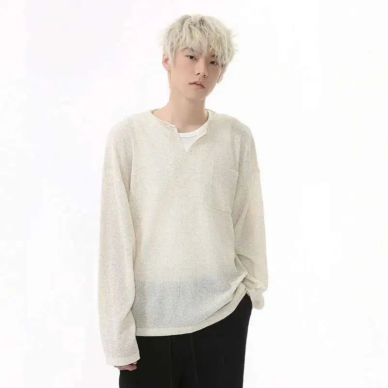 Stylish Korean Long Sleeve V-Neck T-Shirt