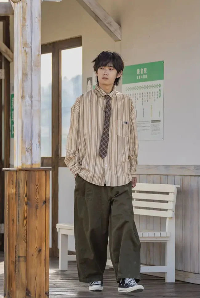 Chemise longue ample à rayures vintage japonaise