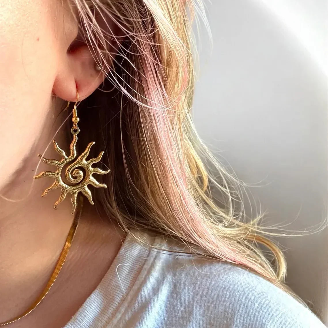 Large Swirl Sun Spiral Celestial Earring