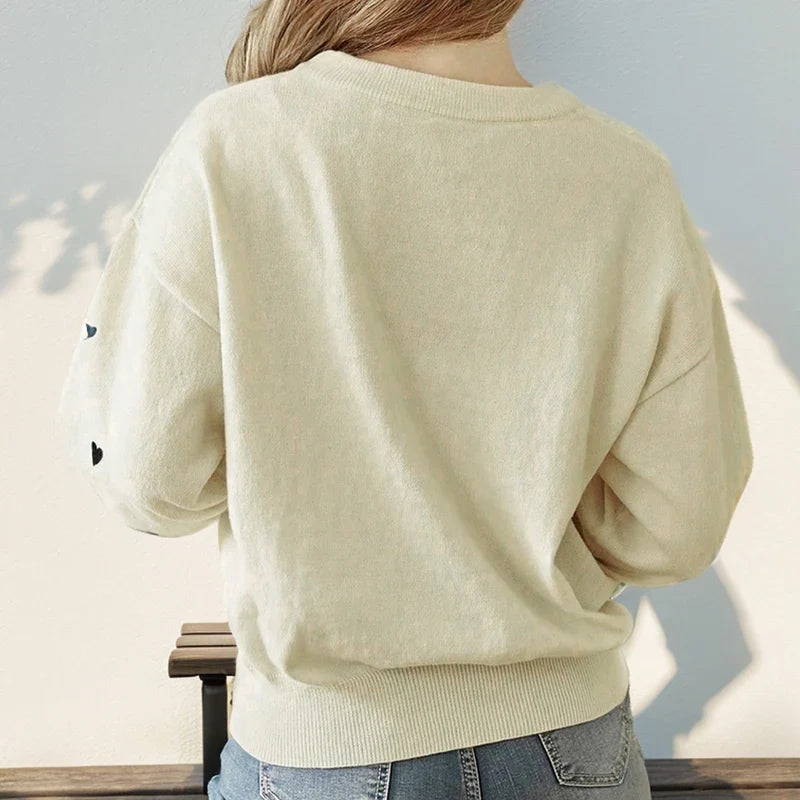 Cozy Flattering Heart Knit Sweater