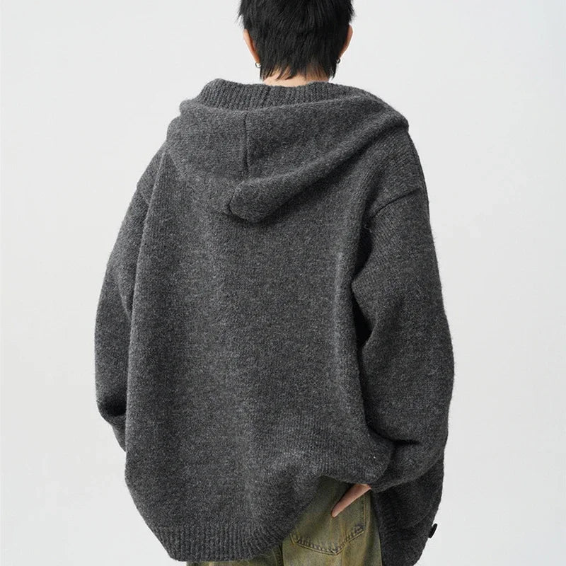 Vintage Cool Cozy Gray Hooded Knit Cardigan