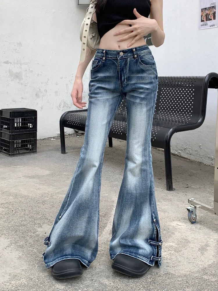 Destroyed Blue Slim Flare Jeans