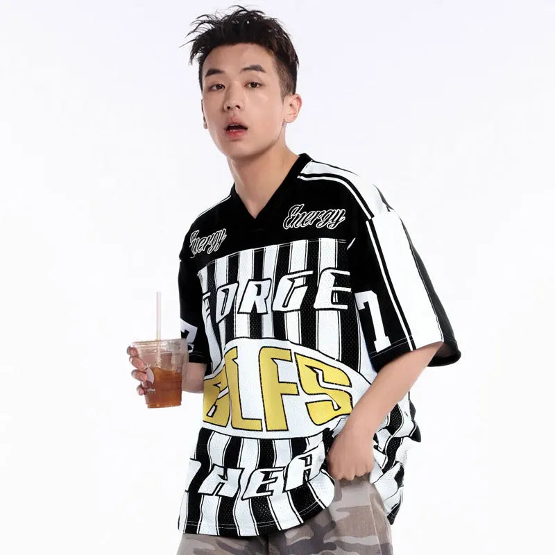 Retro Mesh Soccer Jersey Graphic Sport T-Shirt