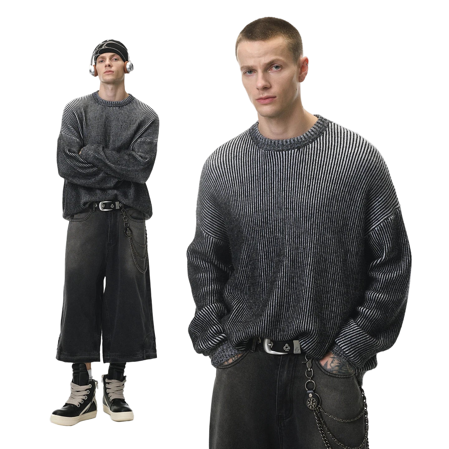 Pull streetwear homme en maille colorblock