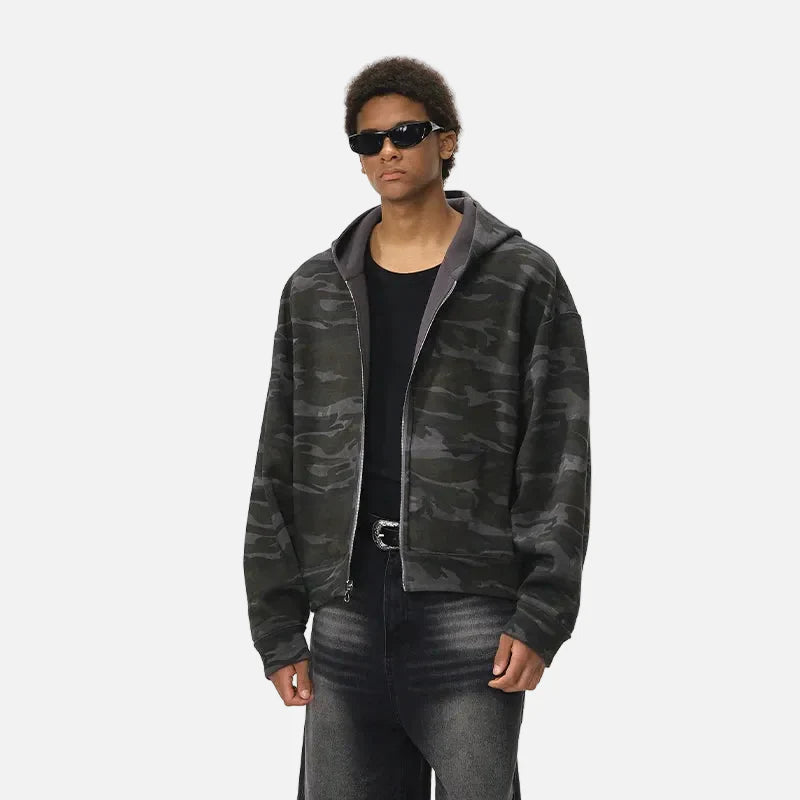 Wendbarer Kapuzenpullover mit Reißverschluss im Camouflage-Look