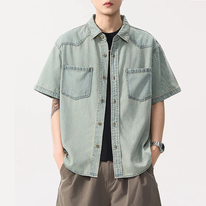 Chemise en jean vintage rétro légère et décontractée