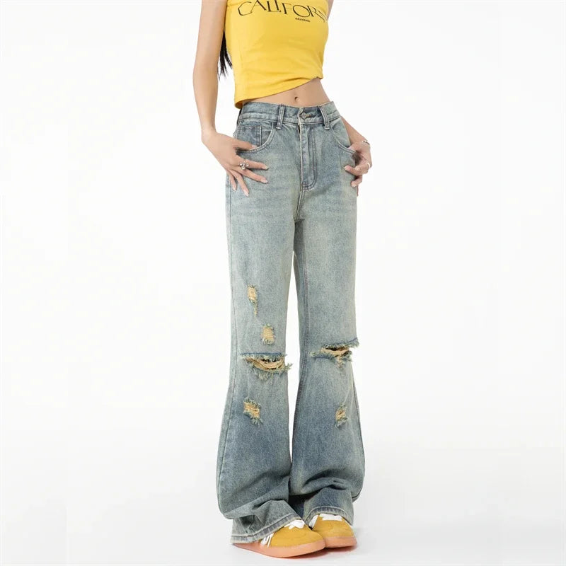 Vintage-Jeans mit Rissen in Blau