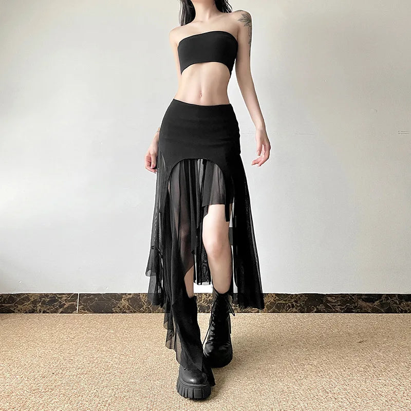 Gothic Cyber Y2K Rock mit unregelmäßigem Saum