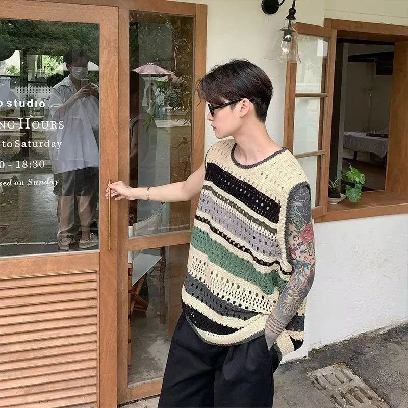 Vintaged Patterned Crochet Open Vest