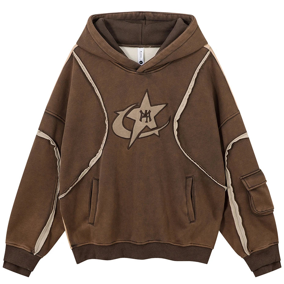 Herren Vintage Patchwork Streetwear Hoodie