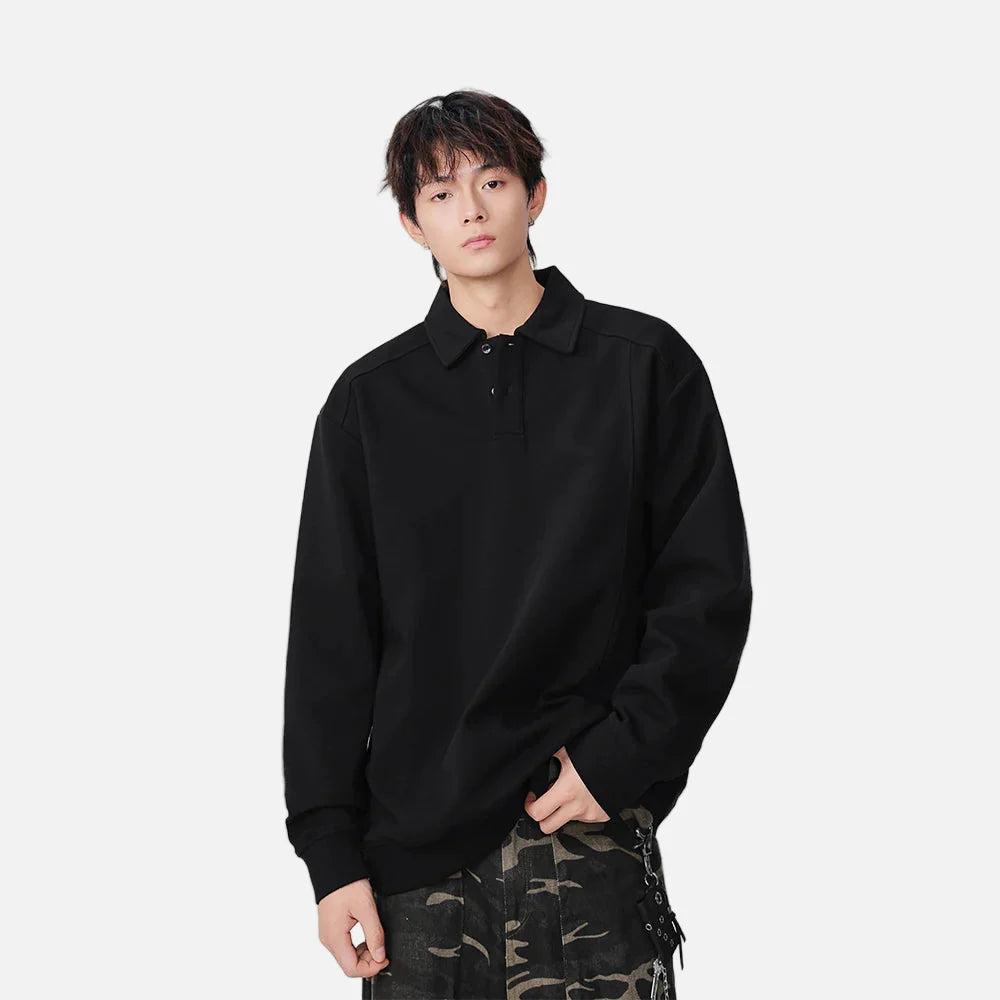 Klassisches, locker geschnittenes Langarm-Polo-Sweatshirt