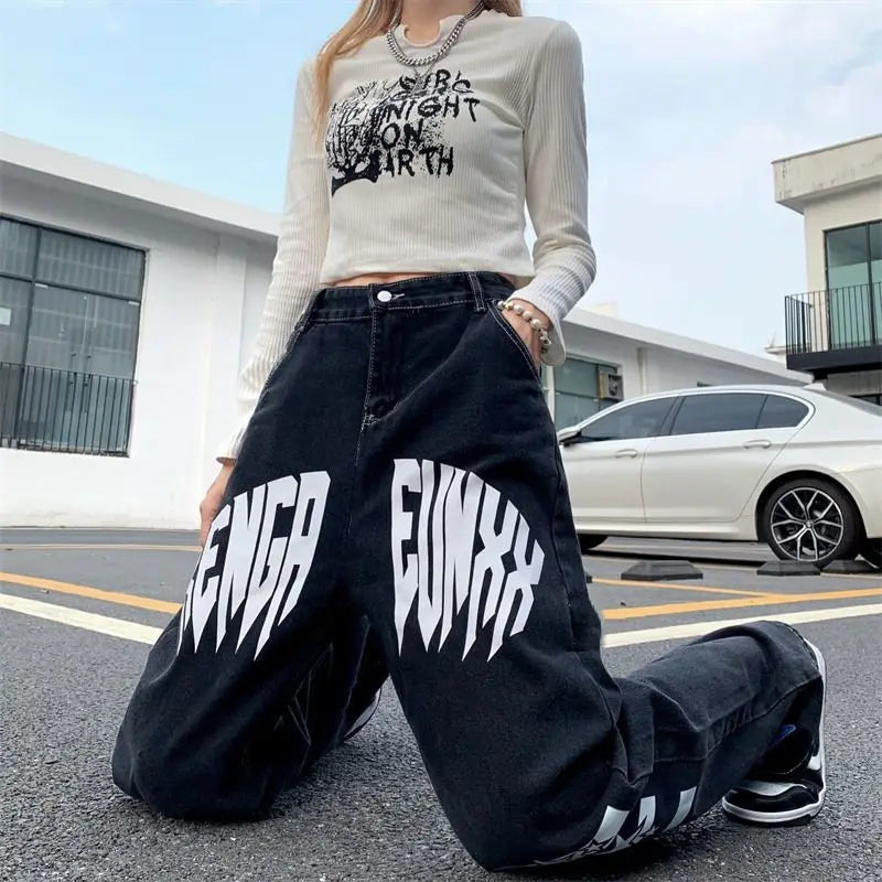 Streetwear Schwarze High Jeans mit Sternenprint