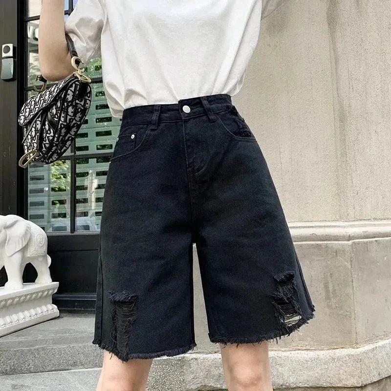 Koreanische weiße stylische Jeansshorts mit Quasten
