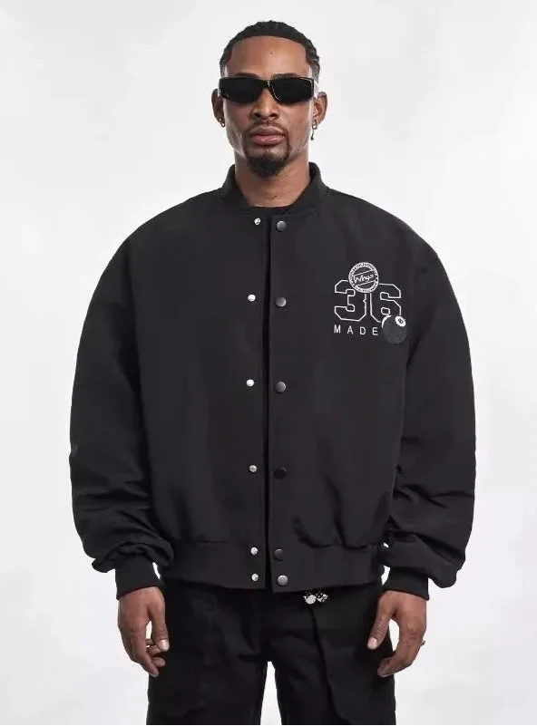 Schwarze Herren-Pilotenjacke im Hip-Hop-Vintage-Stil mit Stickerei