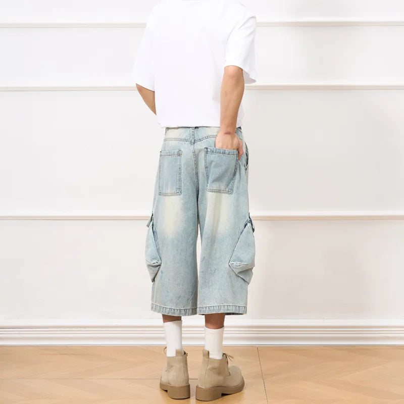 Used-Look-Sommer-Denim-Cargo-Shorts im Vintage-Stil