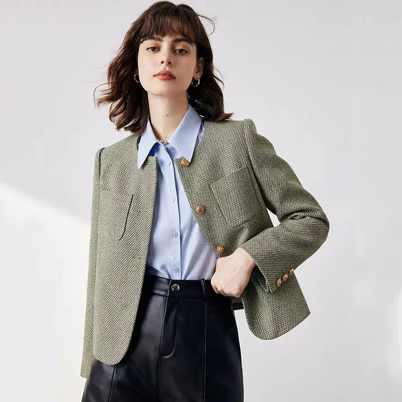 Elegante koreanische Tweed-Strickjacke für Damen
