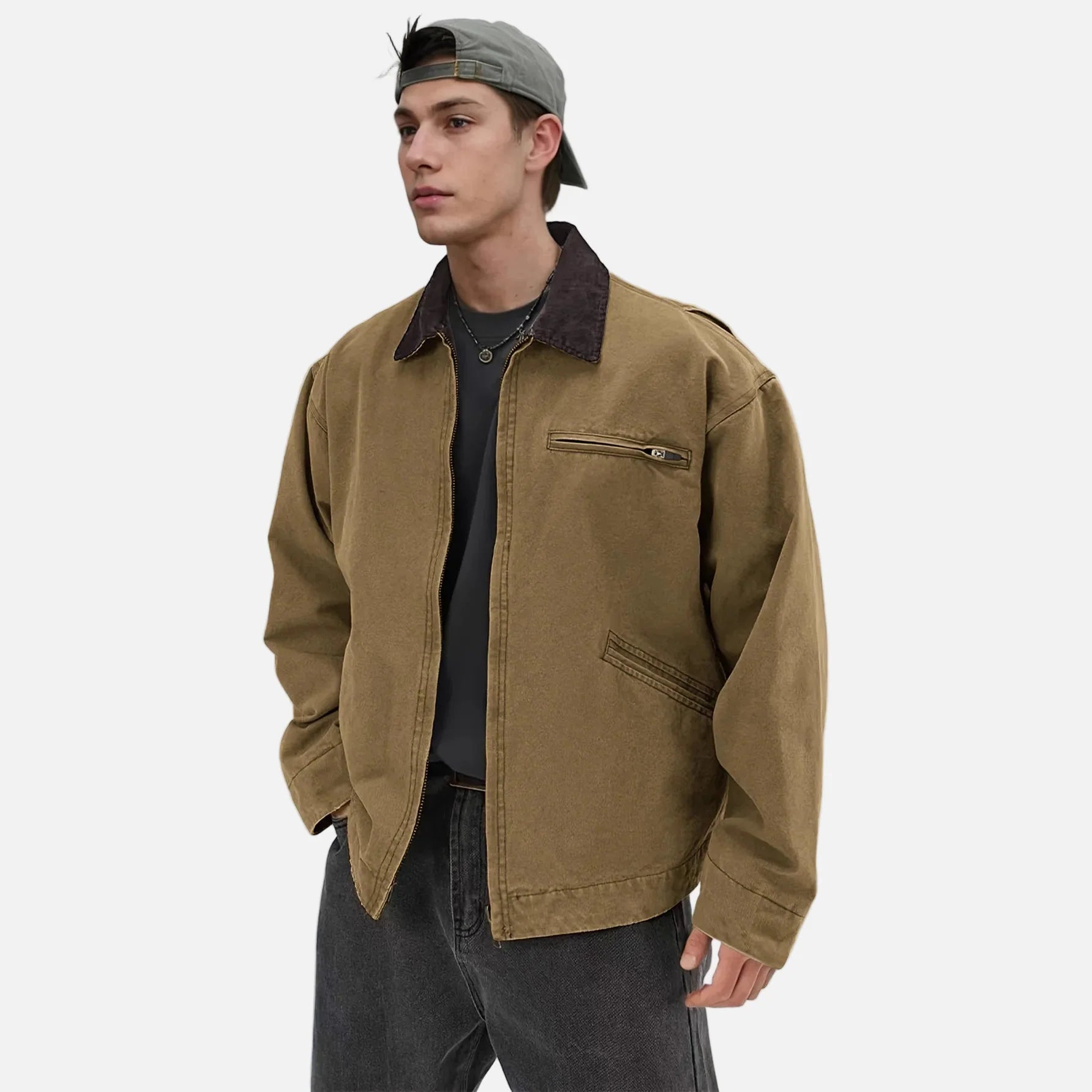 Veste de travail vintage délavée à col rabattu