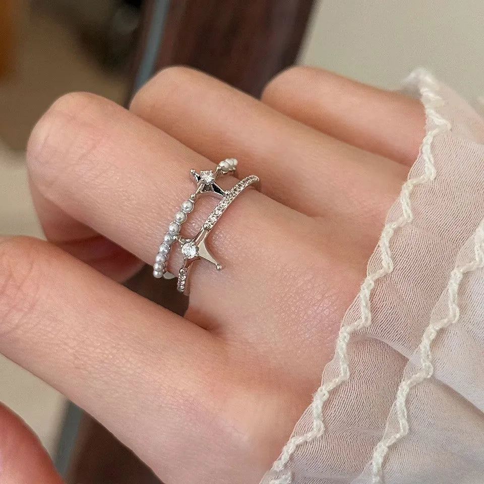 Romantischer Perlen-Doppelsternring