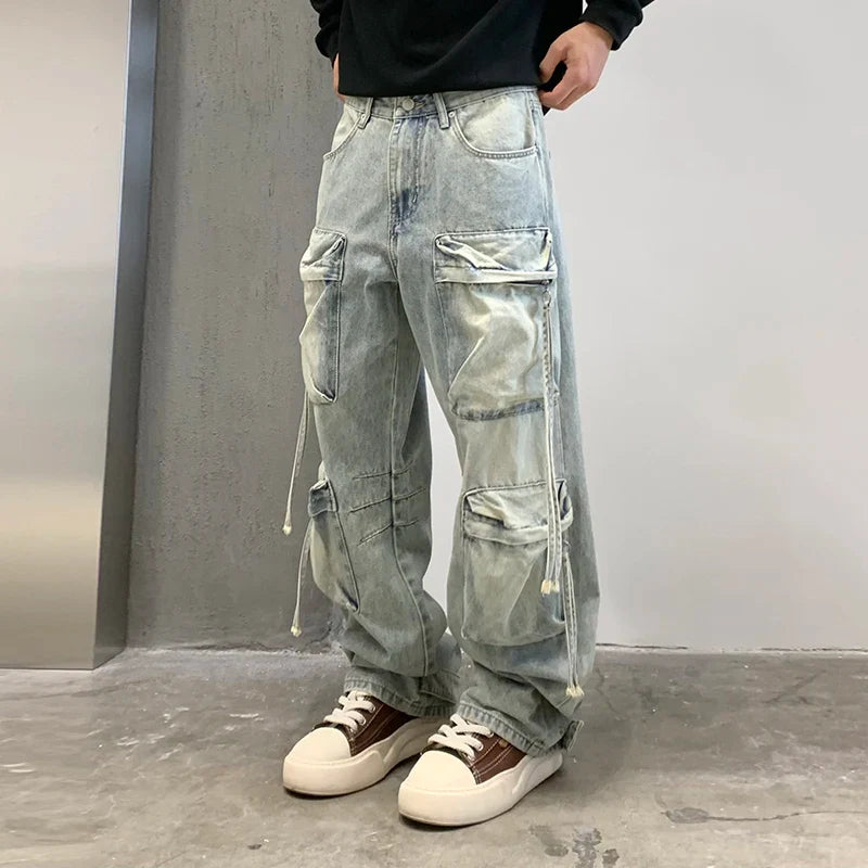 Vintage Hip-Hop-Cargojeans mit lockerem Schnitt und vielen Taschen