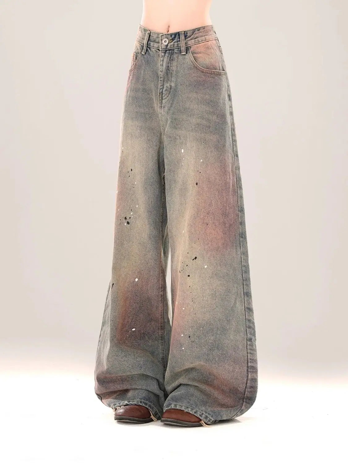 Vintage-Jeans mit Farbverlauf und weitem Bein für Damen