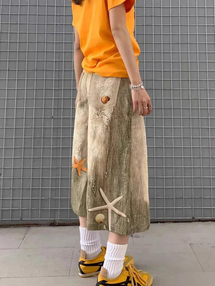 Gemütliche Oversize-Jeansshorts mit Sternenmuster