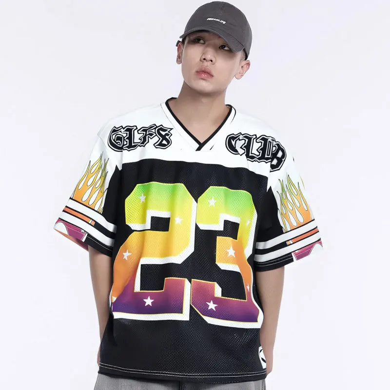 Sport-T-Shirt aus weichem Retro-Mesh-Jersey mit Grafikprint