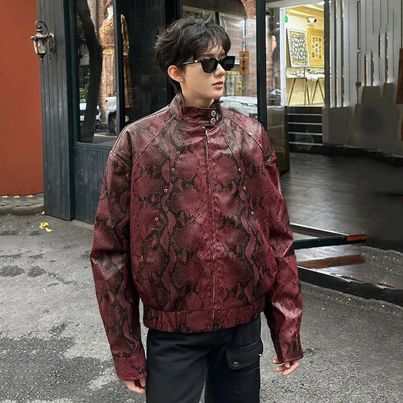 Veste en cuir PU à effet serpent riveté Y2K