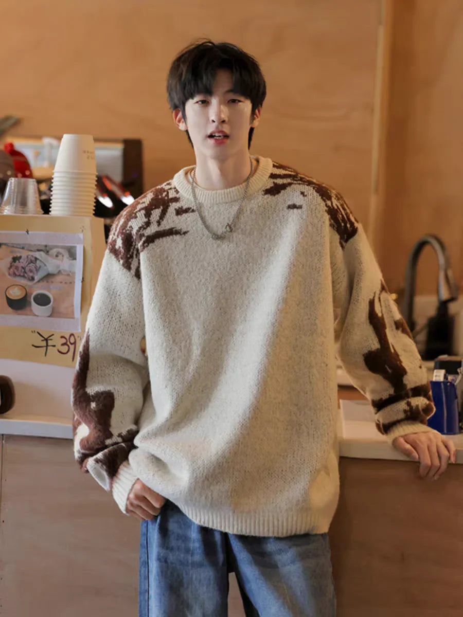 Herren-Retro-Pullover im koreanischen Stil mit Kontrastfarben