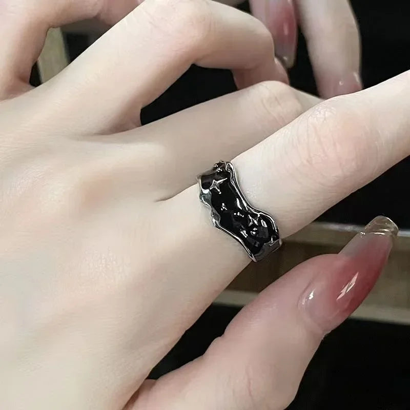 Bague ajustable vintage gothique à étoiles argentées
