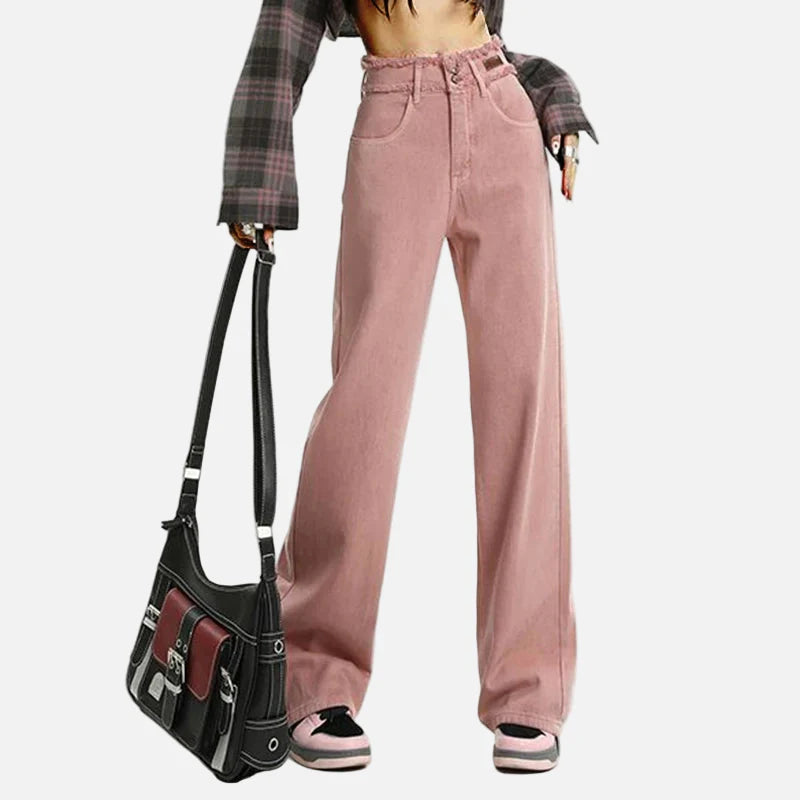 Pinkfarbene Gothic Y2K Designer-Jeans mit geradem Bein