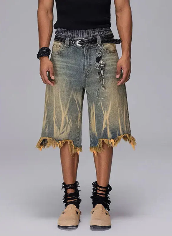 Short en jean américain bleu déchiré